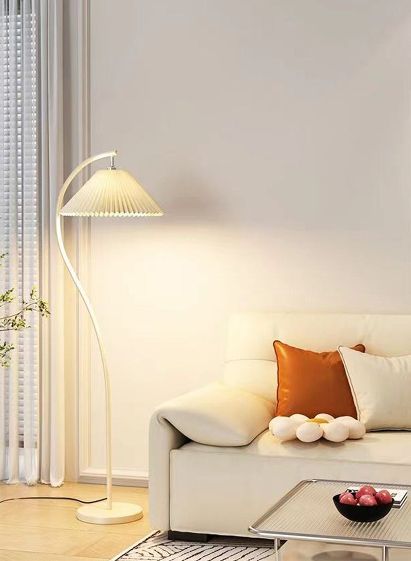 غرانفين مصباح أرضي LED قابل للتعتيم بـ 3 ألوان من Nordic مصباح قائم إبداعي حديث لغرفة المعيشة وغرفة النوم وإضاءة أرضية داخلية مع عاكس الضوء من القماش المطوي 12 وات أبيض 28x50x152 سنتيمتر - Image 3
