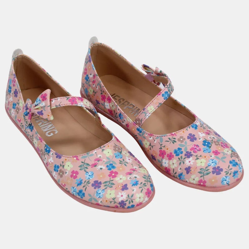 Our kids Girls Leather Shoes – Blush with Floral Details - Image 1