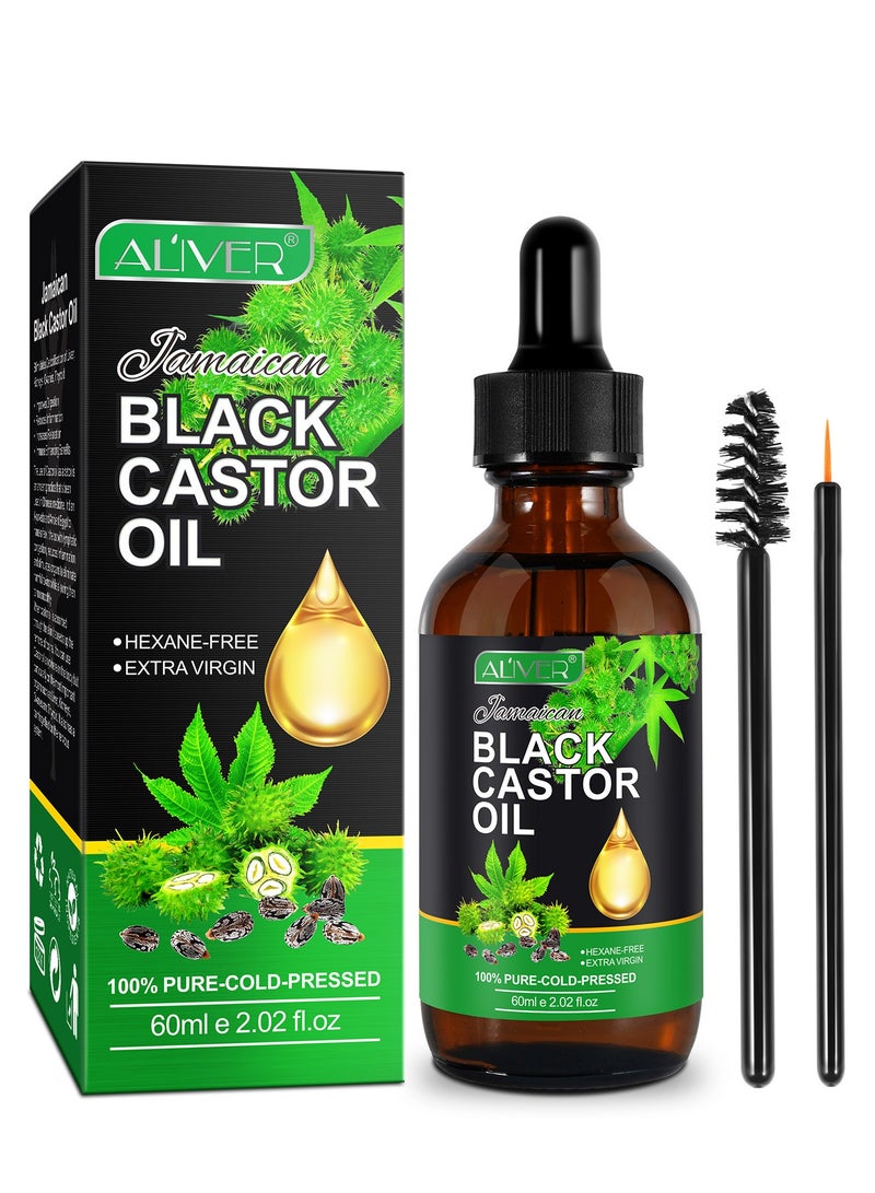 ALIVER Organic Castor Oil Pure Natural Massage Oil Cold Pressed Jamaican Black Castor Oil for Detox Compress Wrap Skin Conditioning Oil Hair Eyelash Oil Nourish Scalp Dry Skin Moisturizer Carrier Oil 60ml - Image 1