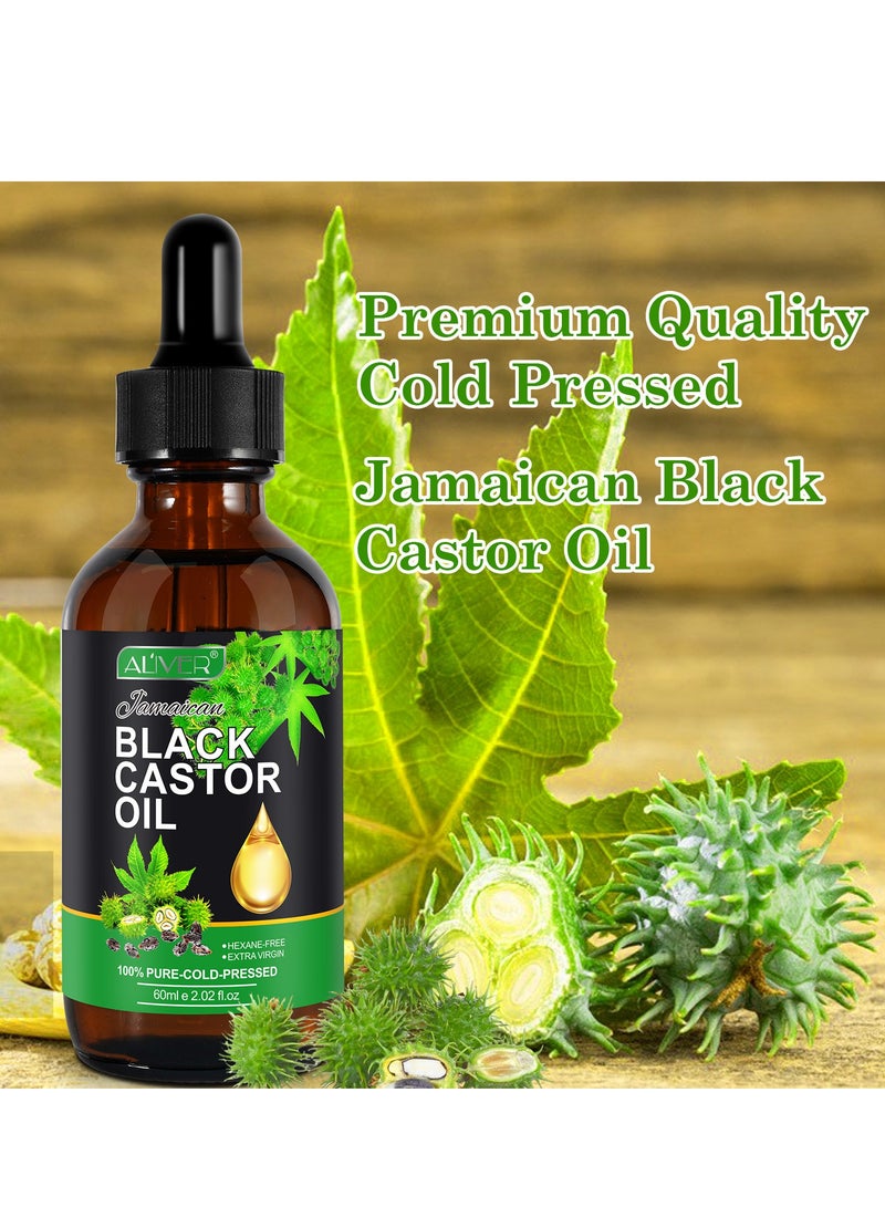 ALIVER Organic Castor Oil Pure Natural Massage Oil Cold Pressed Jamaican Black Castor Oil for Detox Compress Wrap Skin Conditioning Oil Hair Eyelash Oil Nourish Scalp Dry Skin Moisturizer Carrier Oil 60ml - Image 2
