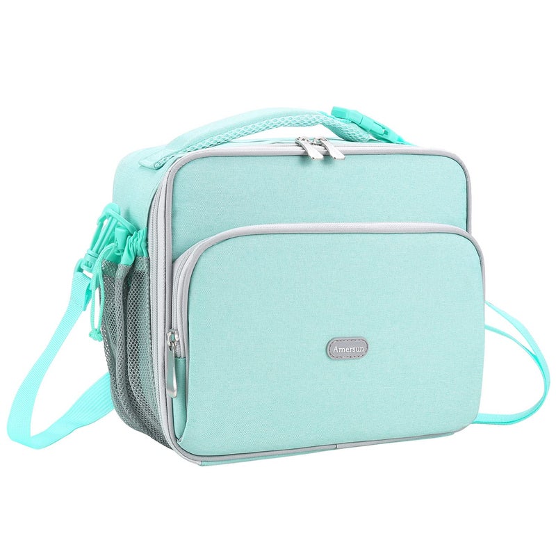 Amersun Lunch Bag for Kids  Padded Insulated Lunch Box with Adjustable Shulder Strap  2 Pockets for Girls Boys Toddler School Light Blue