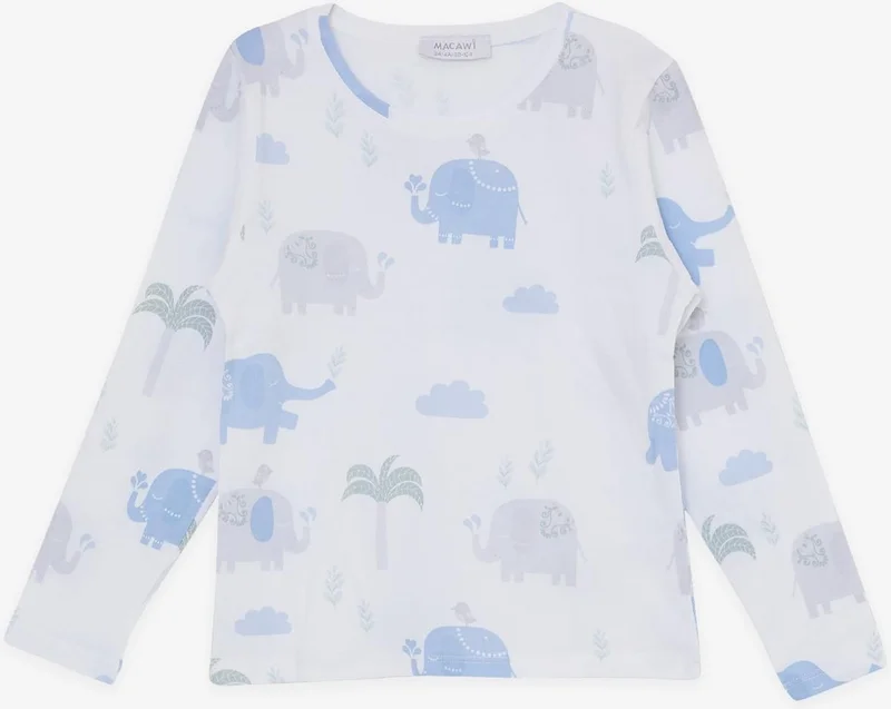 Macawi Breeze Girls & Boys Boy Pajama Set Friendship Themed Elephant Printed 1.5-5 Years Old, White