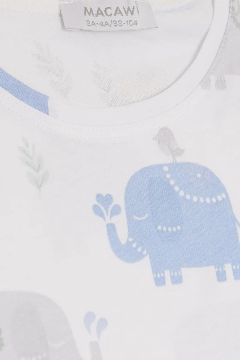 Macawi Breeze Girls & Boys Boy Pajama Set Friendship Themed Elephant Printed 1.5-5 Years Old, White