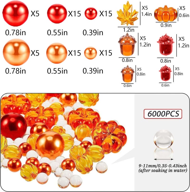 كلاراكو حشو مزهرية عيد الشكر من كلاركو، 6000 قطعة، لؤلؤ صناعي لحشو المزهرية في الخريف، هلام مائي، خرز، قطعة مركزية للشمعة، حشو ديكور المزهرية لتزيين طاولة حفلات عيد الشكر في الخريف - Image 4