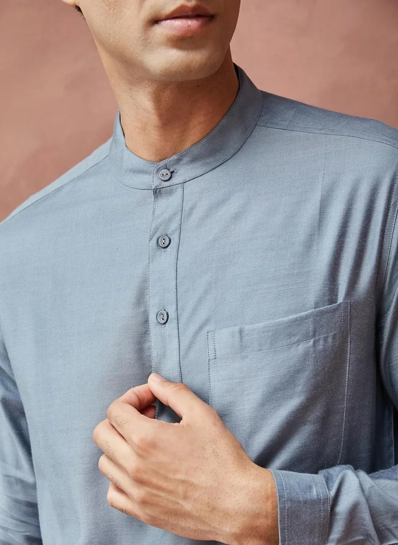 فاب انديا Grey Viscose Silk Slim Fit Short Kurta
