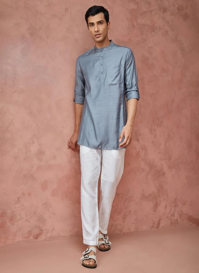 فاب انديا Grey Viscose Silk Slim Fit Short Kurta