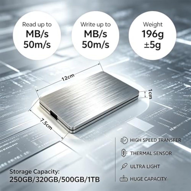 500GB External Hard Drive-2.5 Inch 7mm Slim HDD External Hard Drive-USB 3.0 Portable External Hard Drive, Brushed Silver Aluminum Alloy for PC, Mac, PS4, Xbox 500GB - Image 2