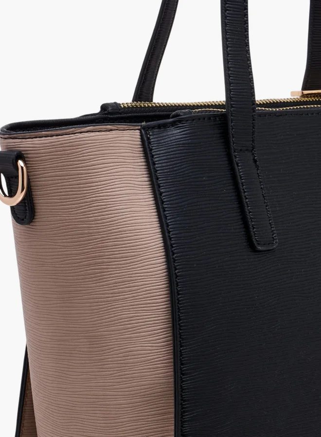 Flora Bella By Shoexpress Colourblock Tote Bag with Double Handle and Zip Closure