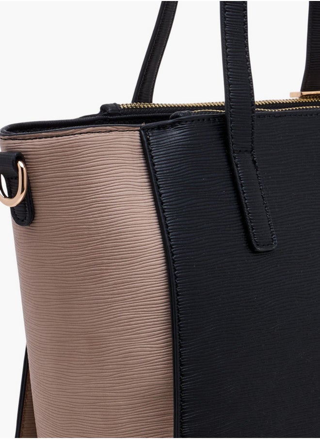 Flora Bella By Shoexpress Colourblock Tote Bag with Double Handle and Zip Closure  - Image 5