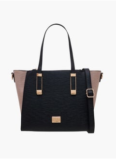 Colourblock Tote Bag with Double Handle and Zip Closure
