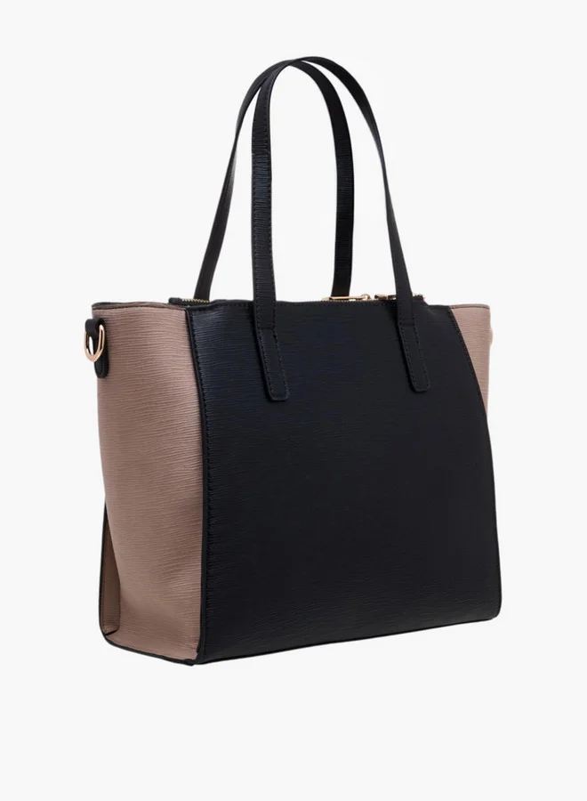 Flora Bella By Shoexpress Colourblock Tote Bag with Double Handle and Zip Closure