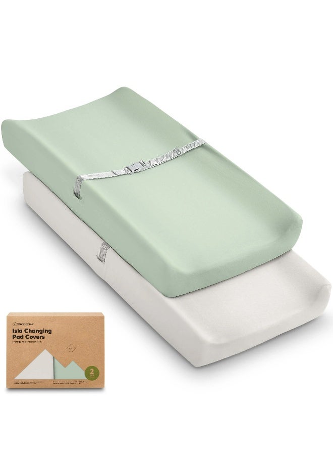 KeaBabies Isla Changing Pad Covers 2 Pack, Stretchy Nursery Cover, Sage - Image 1
