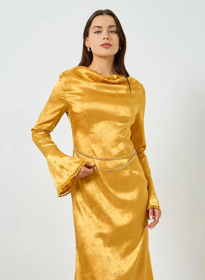 Take Two Yellow Cowl Neck Flare Sleeve Mermaid Maxi Dress