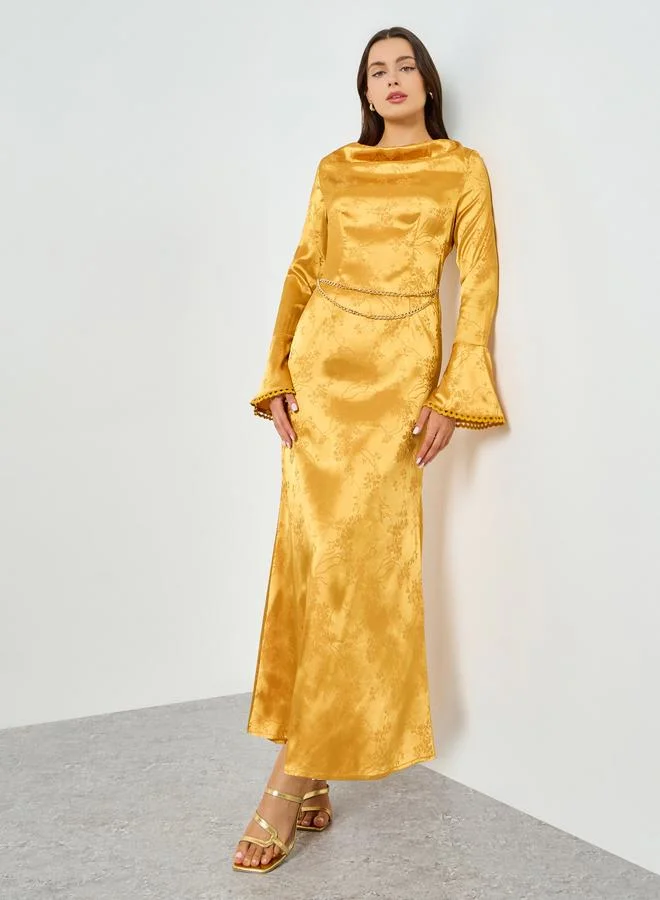 Take Two Yellow Cowl Neck Flare Sleeve Mermaid Maxi Dress