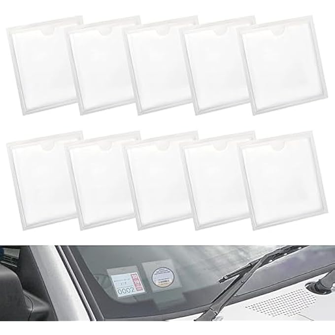 rayihni 10 Pcs Car Tax Disc Holders Square Permit Holders Windscreen Card Holder Self Adhesive Parking Permit Holder Car Disc Holder Windscreen for Permits BadgesTicket Photos Business Cards (4.13*4.13inch) - Image 2