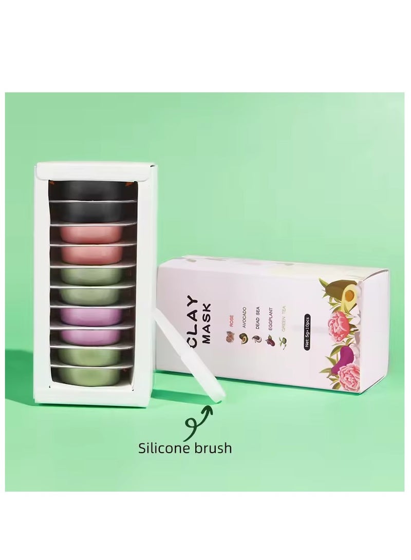 Organic Clay Mask Kit, Korean Skin Care Moisturizing, Turmeric, Green Tea, Pink Rose, Avocado and Eggplant, Facial Mud Mask For Acne Skin. 10 Pods - Image 4