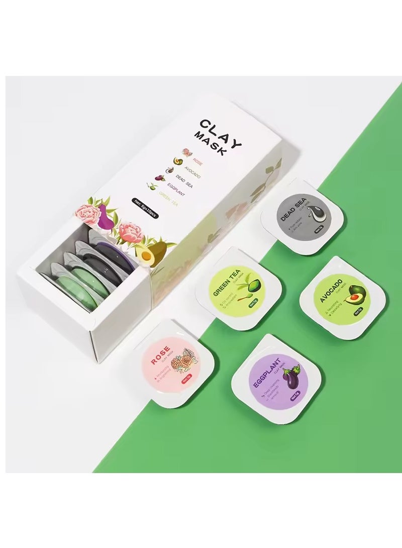 Organic Clay Mask Kit, Korean Skin Care Moisturizing, Turmeric, Green Tea, Pink Rose, Avocado and Eggplant, Facial Mud Mask For Acne Skin. 10 Pods - Image 2