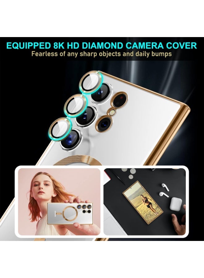 Electroplated Case For Samsung Galaxy S23 Ultra Camera Lens Full Protection Compatible with MagSafe Wireless Charging, Shockproof Soft TPU Phone Magnetic Cover (Gold) - Image 5