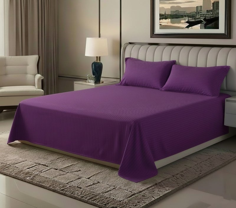 MAXQON 3‑Piece Premium Microfiber Bed Sheet Set – Double Size Flat Sheet (230x255 cm) with 2 Pillowcases (50x75 cm) – Ultra‑Soft, Breathable, Wrinkle‑Resistant Fabric – Perfect for Home & Hotel Use, Purple - Image 1