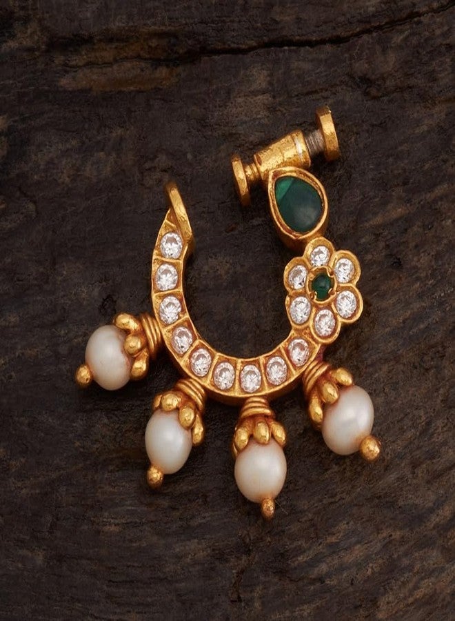 KUSHAL'S Fashion Jewellery Green-White Gold Plated Ethnic 92.5 Pure Silver Temple Nath - Image 2