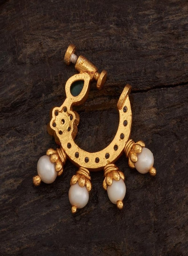 KUSHAL'S Fashion Jewellery Green-White Gold Plated Ethnic 92.5 Pure Silver Temple Nath - Image 3