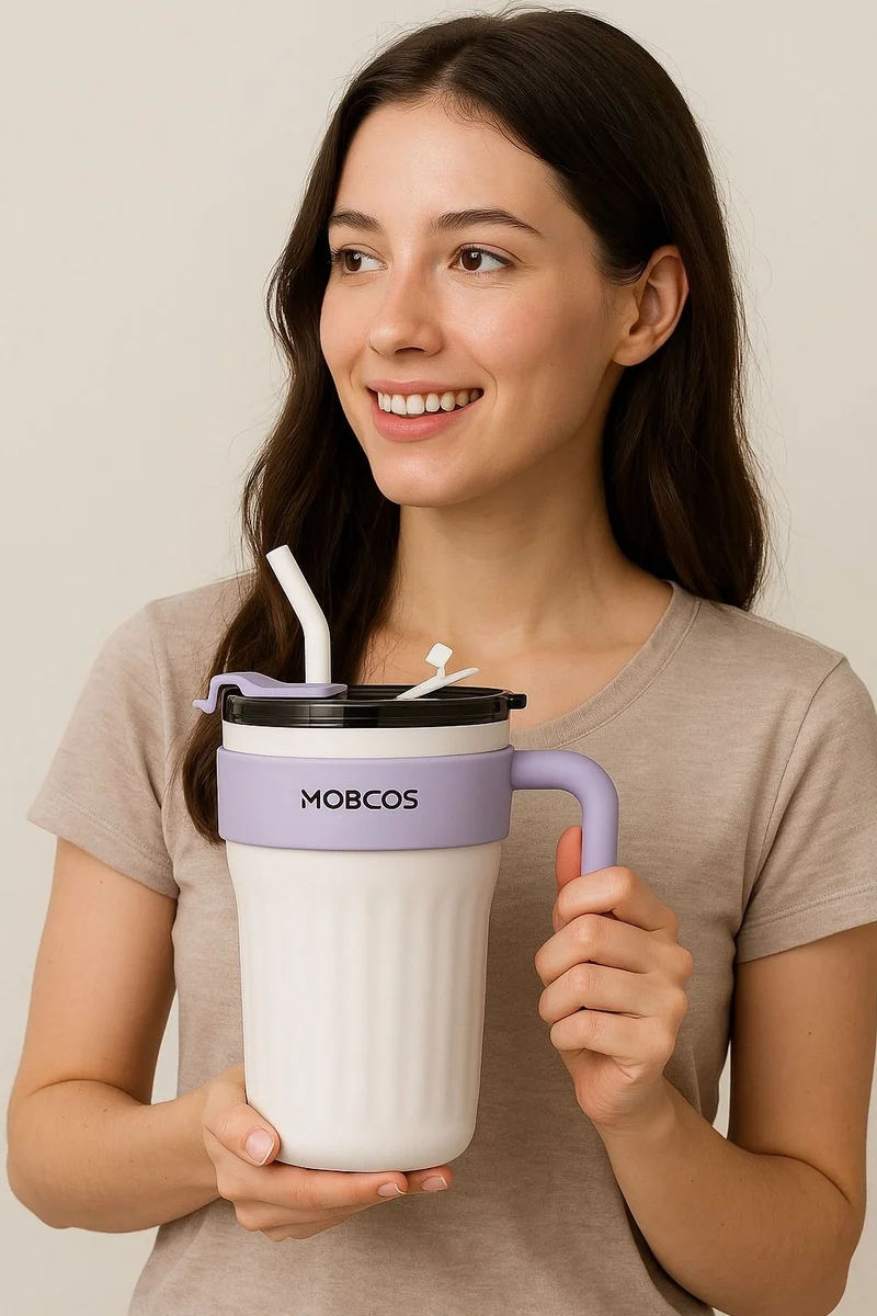 Mobcos 860ml Insulated Stainless Steel Tumbler with Handle &amp; Straw – 10 Hours Hot, 24 Hours Cold
