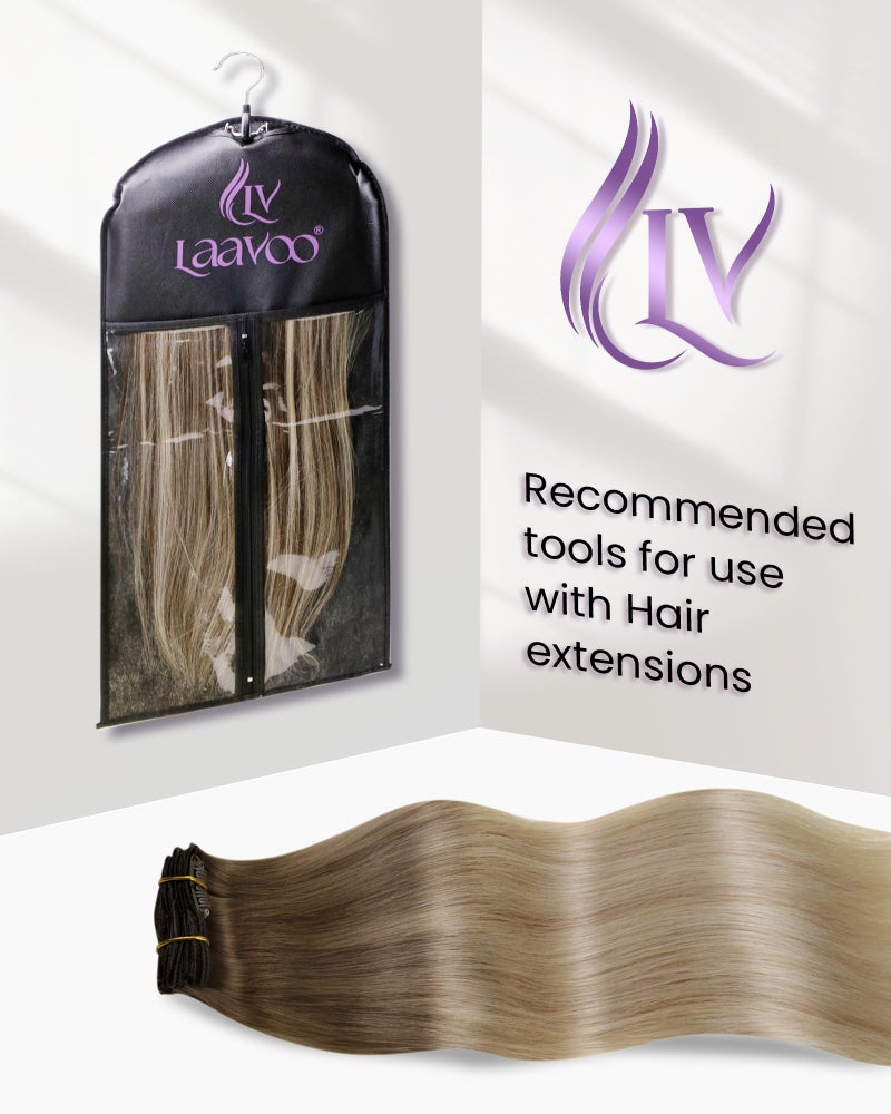 LaaVoo Clip in Hair Extensions Real Human Hair Blonde Ombre Human Hair Clip in Extensions Light Brown to Platinum Blonde Hair Extension Clip ins Silky Straight 18 Inch 5pcs/80g - Image 4