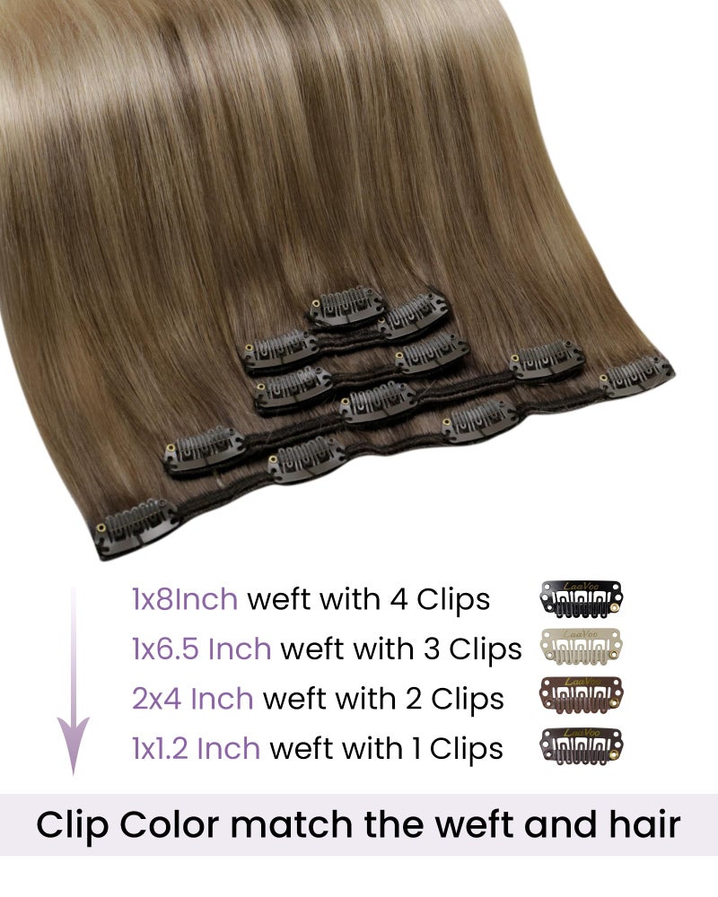 LaaVoo Clip in Hair Extensions Real Human Hair Blonde Ombre Human Hair Clip in Extensions Light Brown to Platinum Blonde Hair Extension Clip ins Silky Straight 18 Inch 5pcs/80g - Image 2