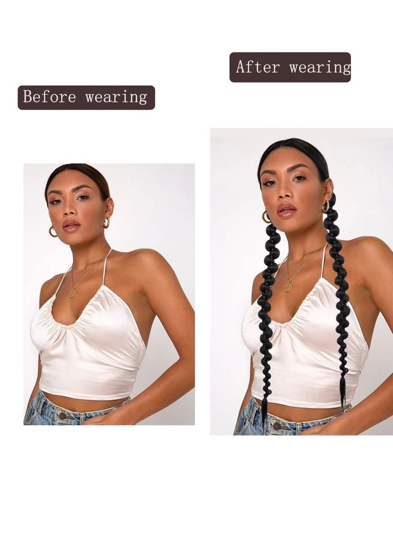 Loquat Fashionable Braided Ponytail Extensions, 2 Pcs Twist Style with Hair Tie, Natural Soft Synthetic Hair for Daily Wear, 70cm Length in Black - Image 5