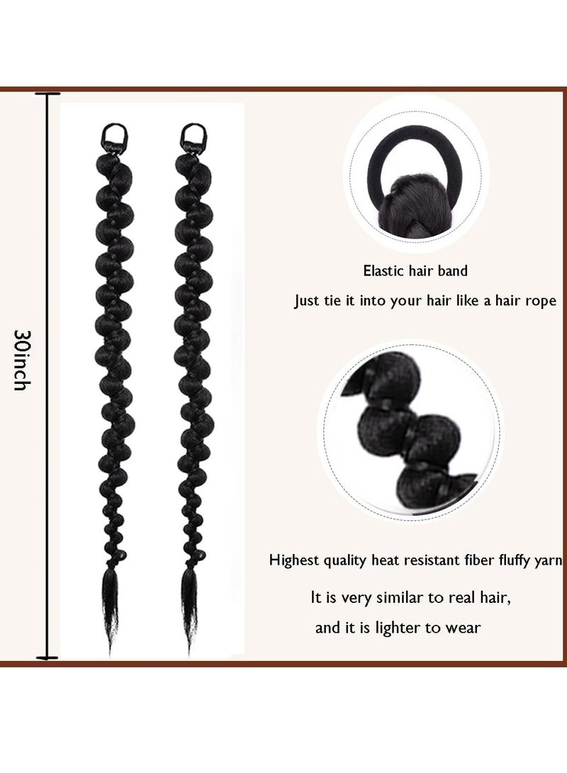 Loquat Fashionable Braided Ponytail Extensions, 2 Pcs Twist Style with Hair Tie, Natural Soft Synthetic Hair for Daily Wear, 70cm Length in Black - Image 3