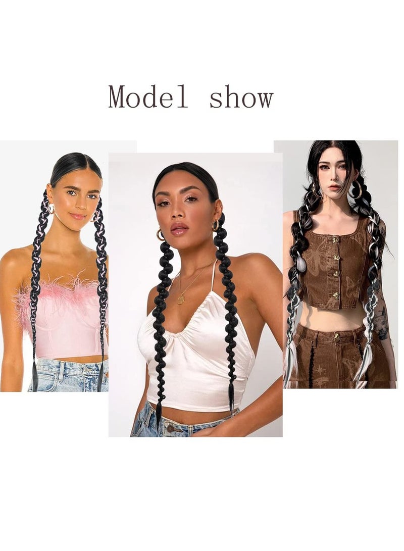 Loquat Fashionable Braided Ponytail Extensions, 2 Pcs Twist Style with Hair Tie, Natural Soft Synthetic Hair for Daily Wear, 70cm Length in Black - Image 4