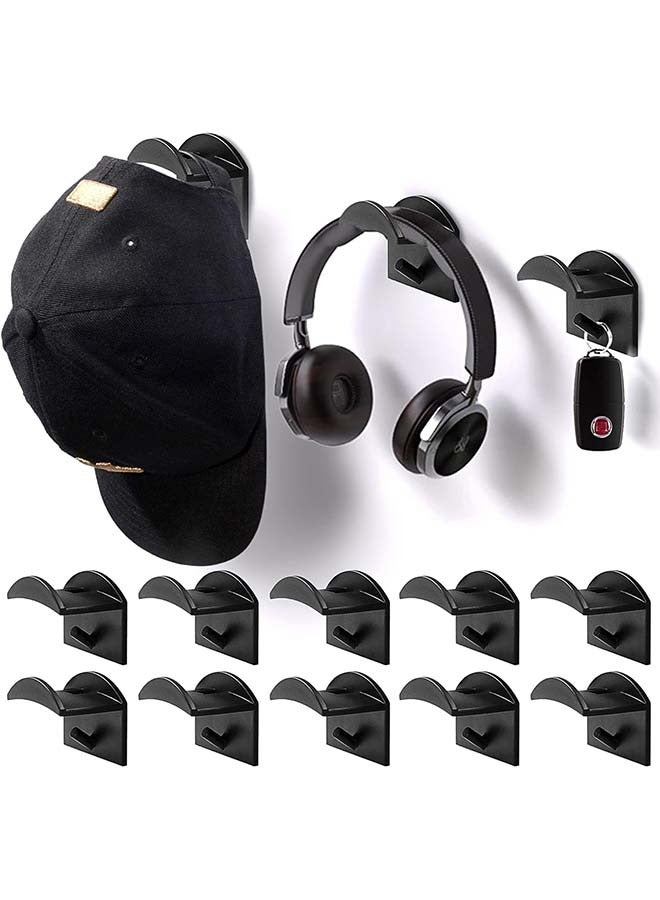 Arabest Hat Hooks for Wall, 10Pcs Adhesive Hat Racks for Baseball Caps Organizer Cowboy Hat Rack Display Hat Holder Cap Hangers for Closet, Black  - Image 1