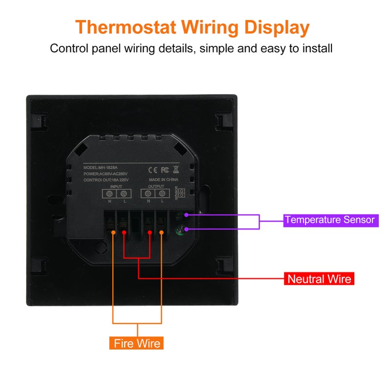 Smart Thermostat 16A Floor Heating Temperature Controller with LED Touch Screen 85-265V Electric Heating Control - Image 2