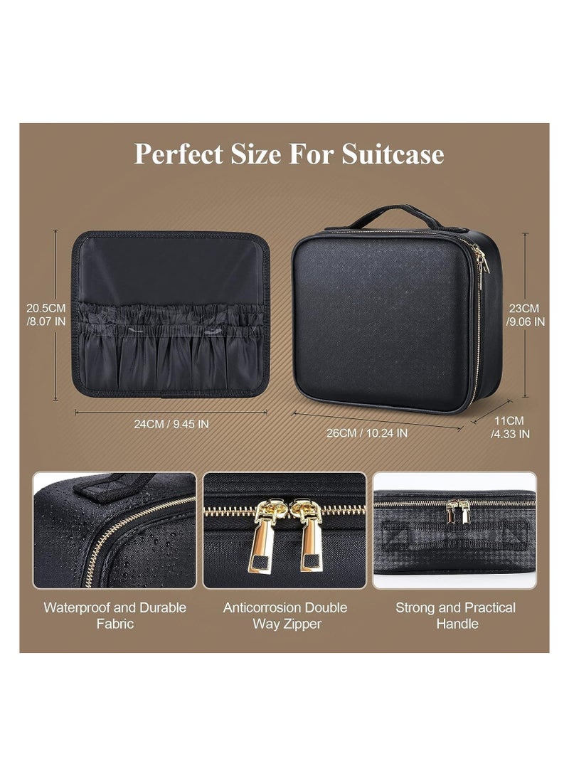 عام حقيبة مكياج سفر مع مرآة مضاءة، حقيبة تدريب مكياج مع فاصل قابل للتعديل، 3 درجات سطوع قابلة للتعديل، حقيبة تدريب مكياج احترافية للسفر - Image 2