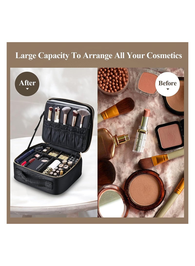 عام حقيبة مكياج سفر مع مرآة مضاءة، حقيبة تدريب مكياج مع فاصل قابل للتعديل، 3 درجات سطوع قابلة للتعديل، حقيبة تدريب مكياج احترافية للسفر - Image 5