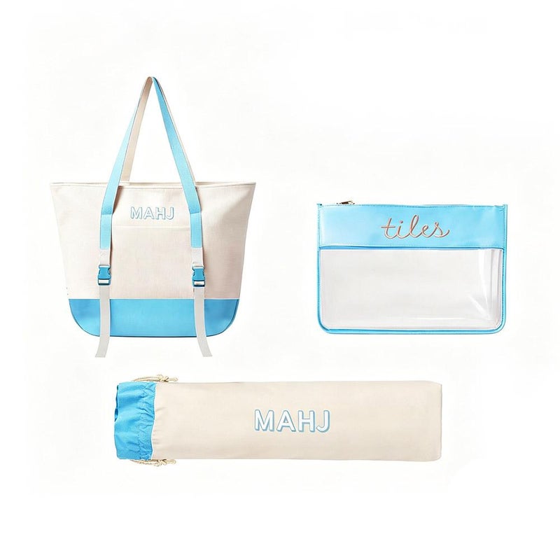 Three-piece alphabet mahjong organizer bag, large capacity cosmetic bag, travel toiletry bag, mahjong bag. - Image 1