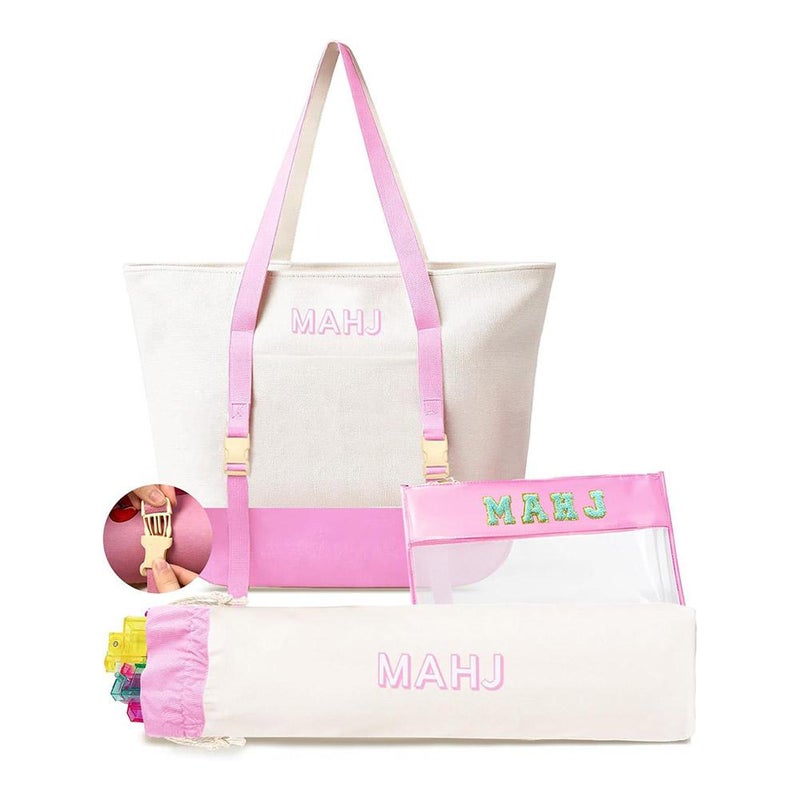 Three-piece alphabet mahjong organizer bag, large capacity cosmetic bag, travel toiletry bag, mahjong bag. - Image 2