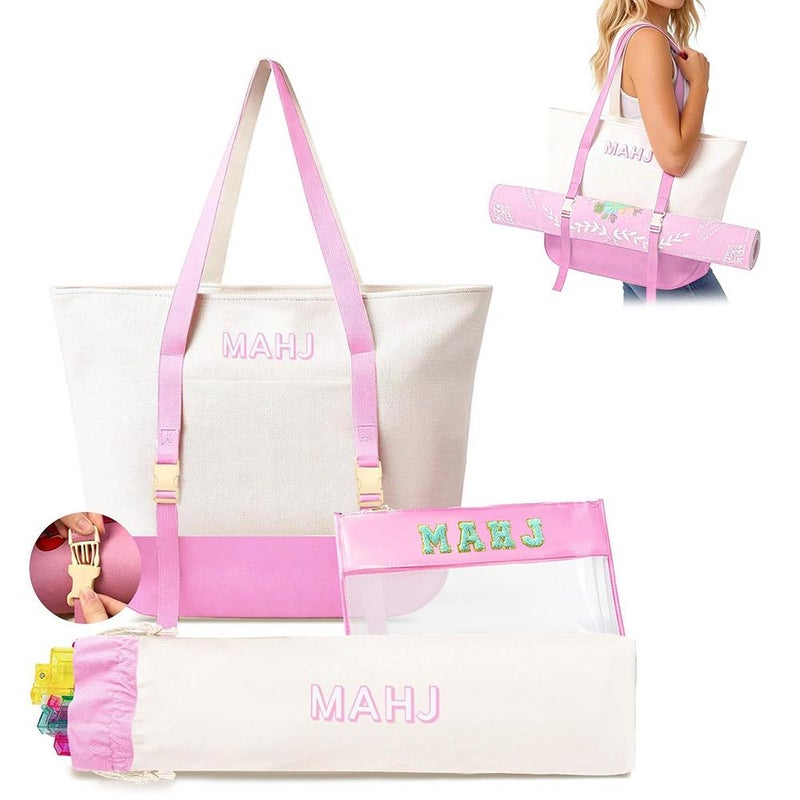 Three-piece alphabet mahjong organizer bag, large capacity cosmetic bag, travel toiletry bag, mahjong bag. - Image 4