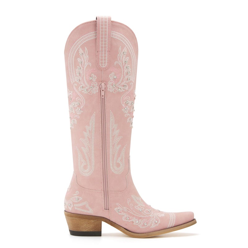 vodvob Western Cowboy Boots for Women Embroidered Rhinestones Knee High Cowgirl Boots Pointed Toe Chunky Heel Fashion Retro Classic Tall Boot - Image 3