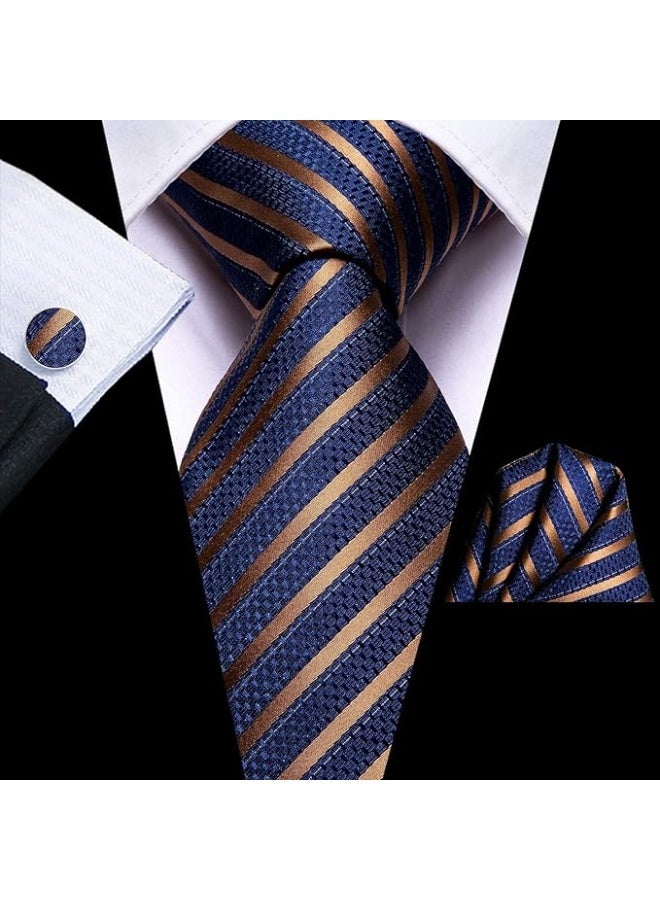 Dubulle Mens Paisley Striped Tie WOVEN Necktie for Men and Handkerchief Cufflinks Set Wedding Formal Business - Image 3