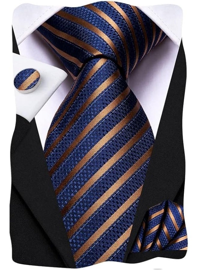 Dubulle Mens Paisley Striped Tie WOVEN Necktie for Men and Handkerchief Cufflinks Set Wedding Formal Business - Image 1