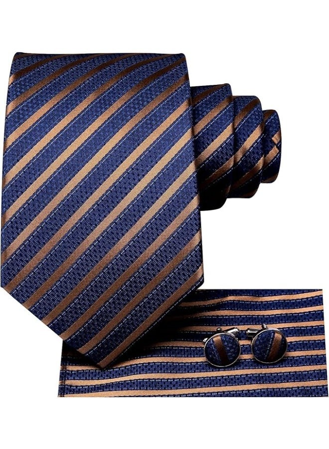 Dubulle Mens Paisley Striped Tie WOVEN Necktie for Men and Handkerchief Cufflinks Set Wedding Formal Business - Image 2