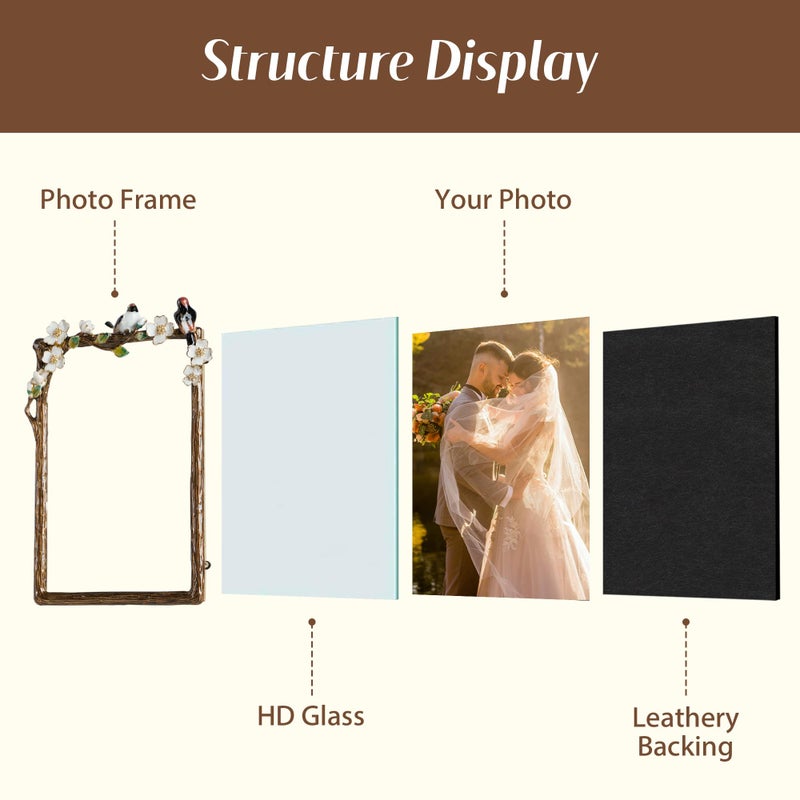 Synovana Romantic Bird and Blossom Tree Branch Picture Frame â€“ 4x6 Floral Photo Frame with Enamel Flowers and Lovebirds â€“ Vintage Nature-Inspired Gift for Couples and Home DÃ©cor - Image 5