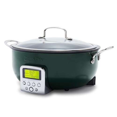 Greenpan GreenPan Elite Essential Smart Electric 6QT Skillet PotSear Saute StirFry and Cook Rice Healthy Ceramic Nonstick and Dishwasher Safe Parts Easytouse LED Display PFASFree Ponderosa Pine 