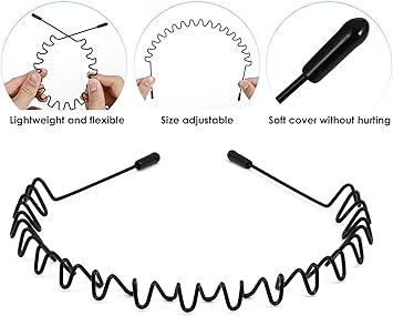 LERNOU Elastic Wavy Spring Wave Hair Band, Multi-Style Black Non-slip Metal Hair Hoop, Unisex Sport Fashion Hair Band Accessories for Women and Men(6 Pieces) - Image 3
