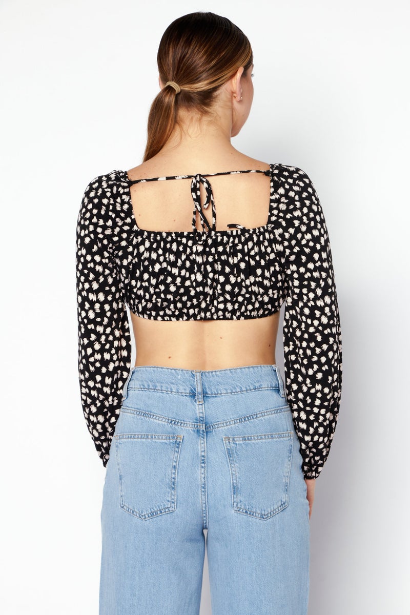 Endless Blu Women Square Neck Long Sleeve Top, Black - Image 2