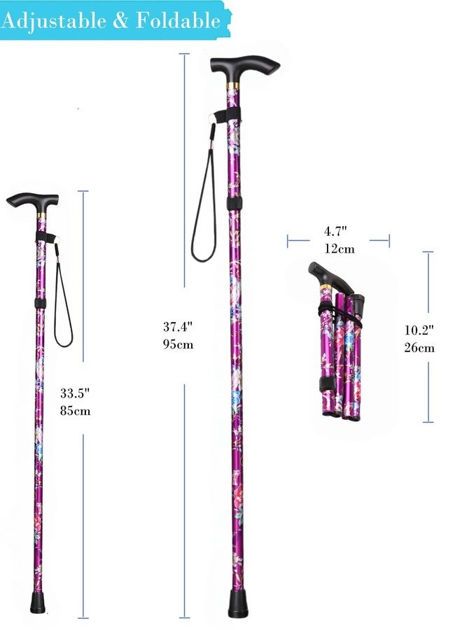 Comfkey Folding Lightweight Walking Stick - Adjustable Aluminum Metal Collapsible Travel Cane with Non-Slip Rubber Base (Purple Floral) - Image 3