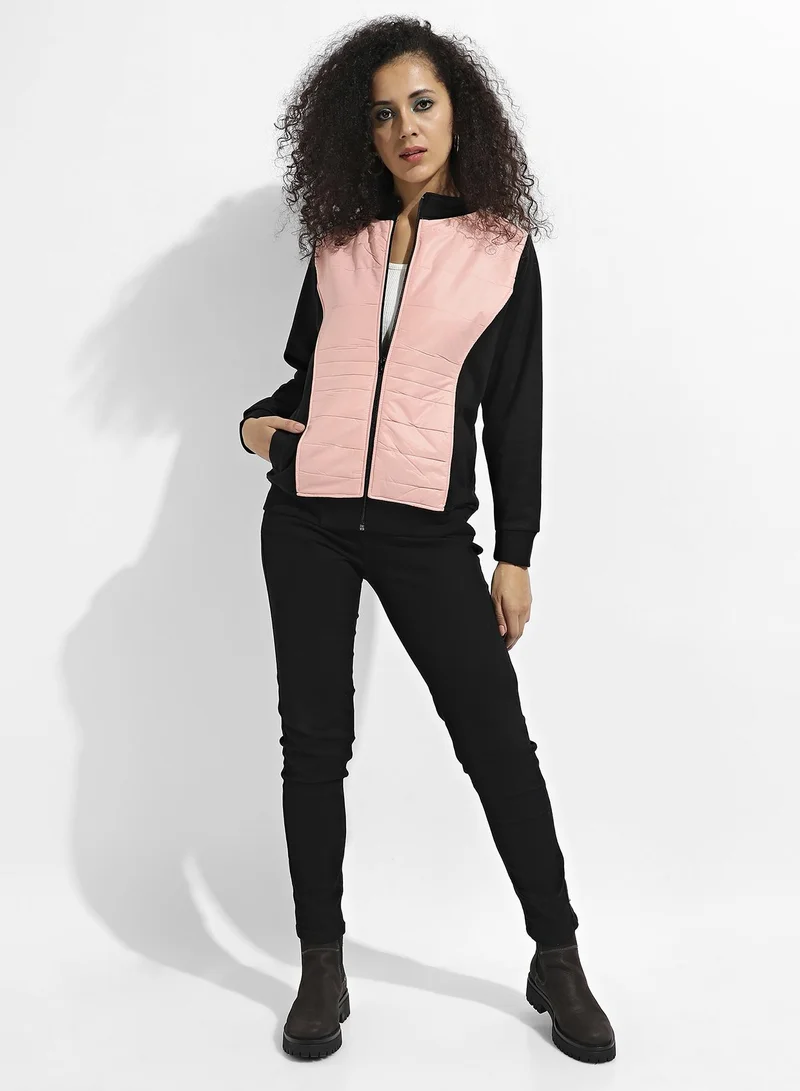 Pinacolada  Women's Peach & Black Zip-Front Jacket With Quilted Details for Women | Best Price UAE