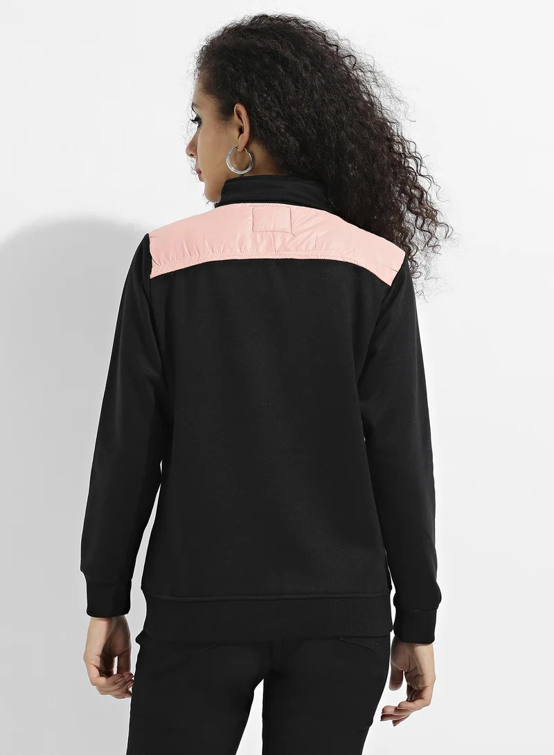 Pinacolada  Women's Peach & Black Zip-Front Jacket With Quilted Details for Women | Best Price UAE