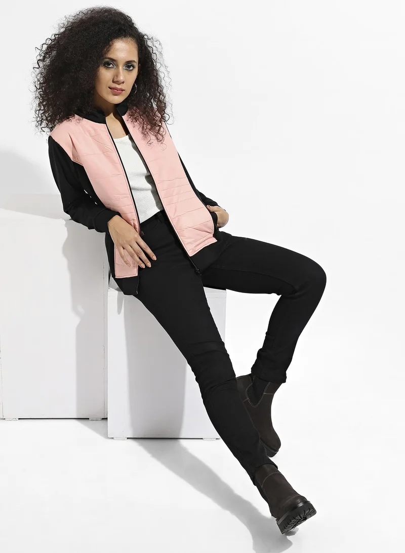 Pinacolada  Women's Peach & Black Zip-Front Jacket With Quilted Details for Women | Best Price UAE
